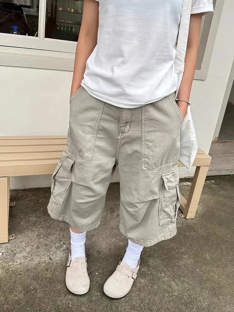 Vintage Cargo Jorts – Unisex Wide-Leg Baggy Denim Shorts