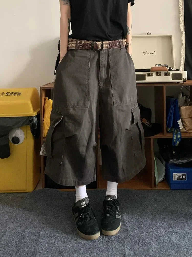 Vintage Cargo Jorts – Unisex Wide-Leg Baggy Denim Shorts