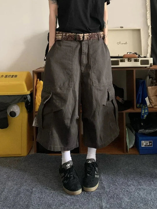 Vintage Cargo Jorts – Unisex Wide-Leg Baggy Denim Shorts