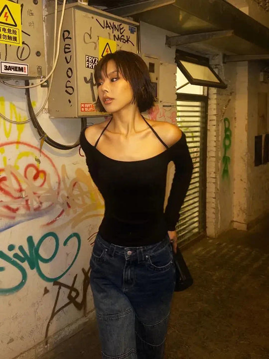Cold Shoulder Long Sleeve Top – Women's Cut-Out Fitted Top
