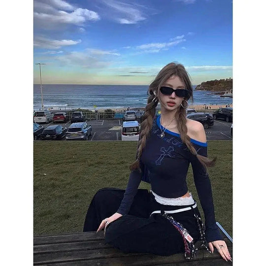 Cold Shoulder Top – Women's Off-Shoulder Fitted Long Sleeve