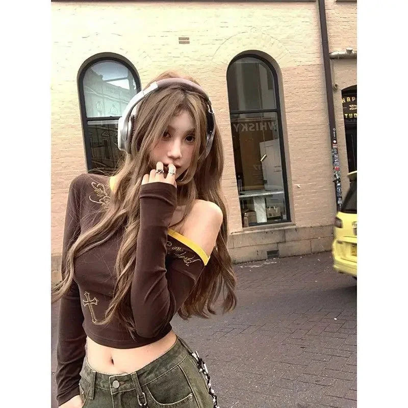 Cold Shoulder Top – Women's Off-Shoulder Fitted Long Sleeve