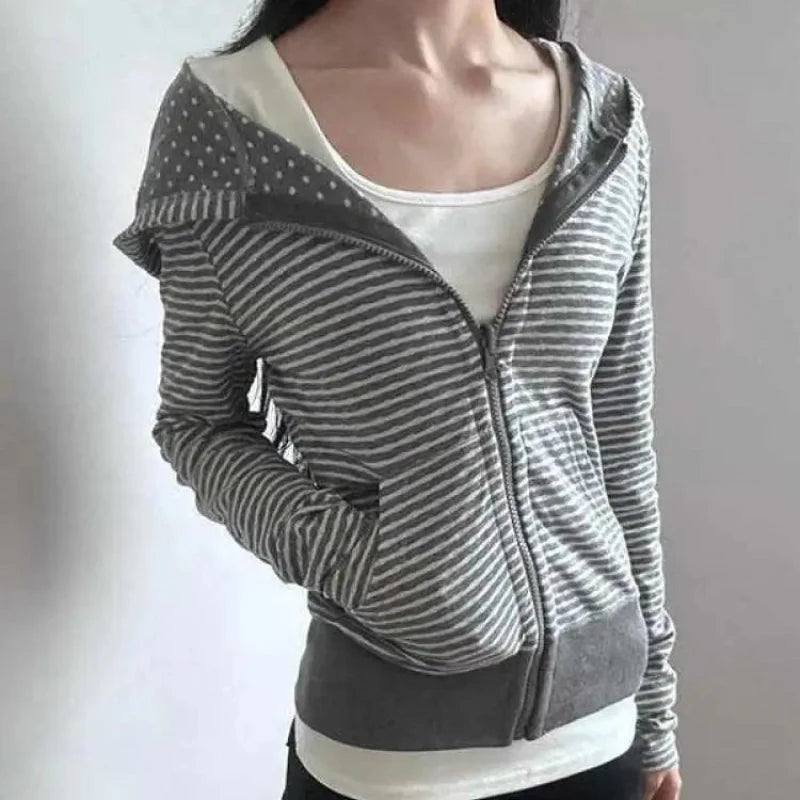 Striped Zip-Up Hoodie – Women's Slim Fit Cropped