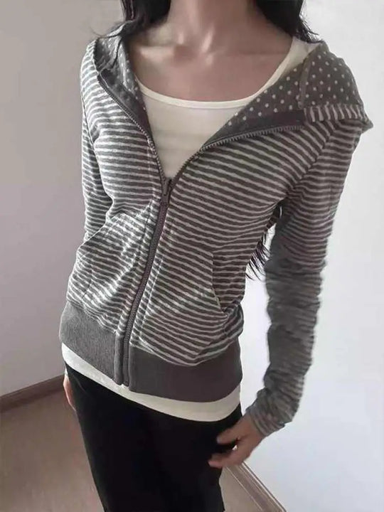 Striped Zip-Up Hoodie – Women's Slim Fit Cropped