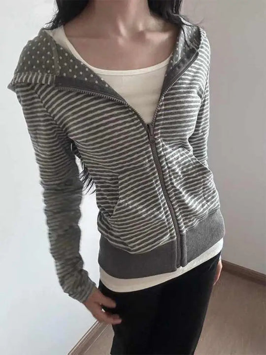 Striped Zip-Up Hoodie – Women's Slim Fit Cropped