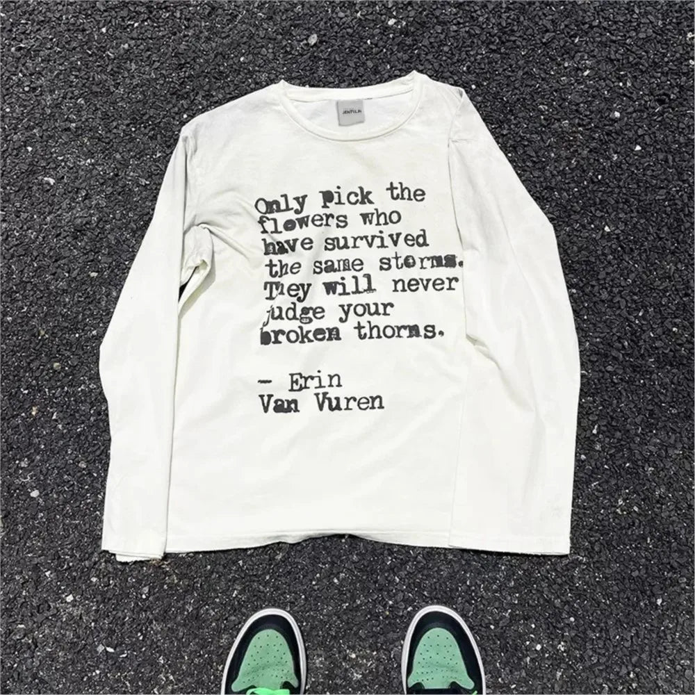 Quote Graphic Long Sleeve Top – Unisex Washed T-Shirt