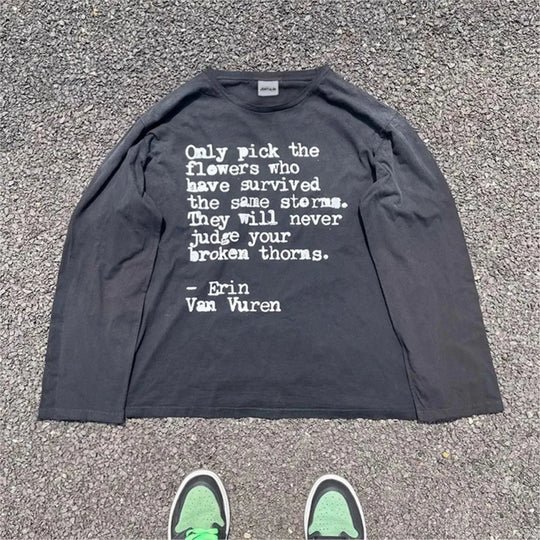 Quote Graphic Long Sleeve Top – Unisex Washed T-Shirt