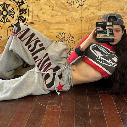 Embroidered Sweatpant Joggers – Women's High-Waist Retro Fit
