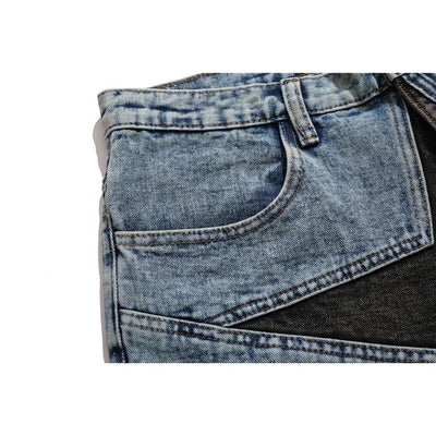 ACID-WASH DENIM SHORTS WITH BLACK STAR DESIGN HIP HOP SHORTS