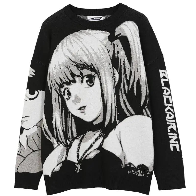 ANIME SWEATER PULLOVER VINTAGE COTTON BLACK AND WHITE DESIGN