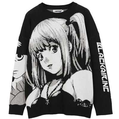 ANIME SWEATER PULLOVER VINTAGE COTTON BLACK AND WHITE DESIGN