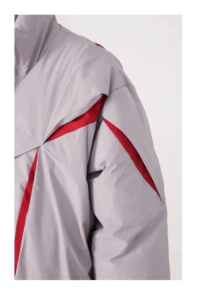 ASYMMETRICAL BLACK PUFFER JACKET WITH TURN-DOWN COLLAR AND COTTON LINING
