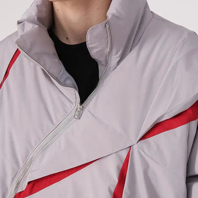 ASYMMETRICAL BLACK PUFFER JACKET WITH TURN-DOWN COLLAR AND COTTON LINING
