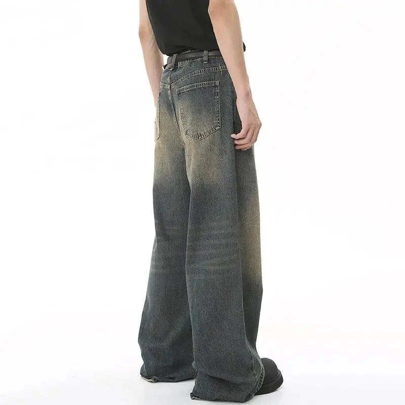 BAGGY ACID-WASH DENIM JEANS WITH BELT - WASHED DENIM JEANS
