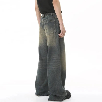 BAGGY ACID-WASH DENIM JEANS WITH BELT - WASHED DENIM JEANS