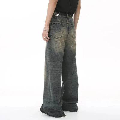 BAGGY ACID-WASH DENIM JEANS WITH BELT - WASHED DENIM JEANS