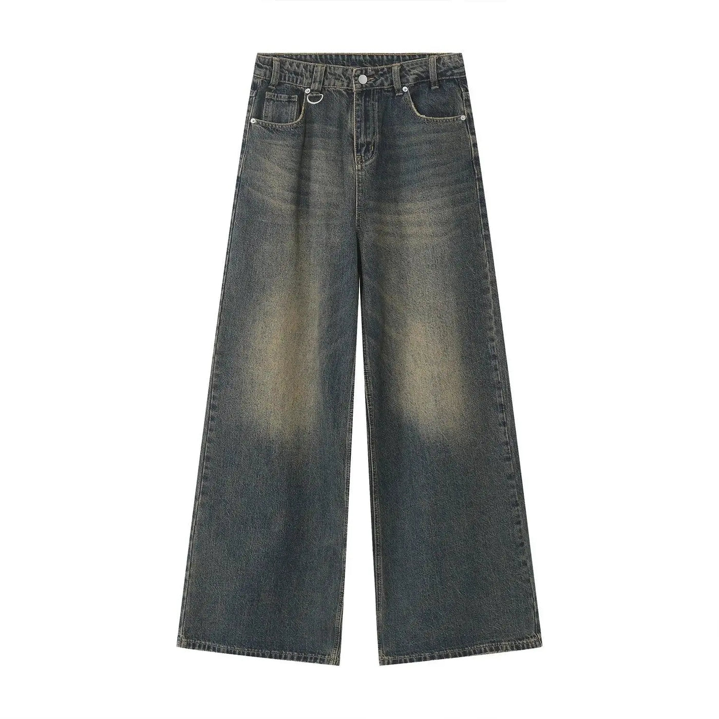 BAGGY ACID-WASH DENIM JEANS WITH BELT - WASHED DENIM JEANS