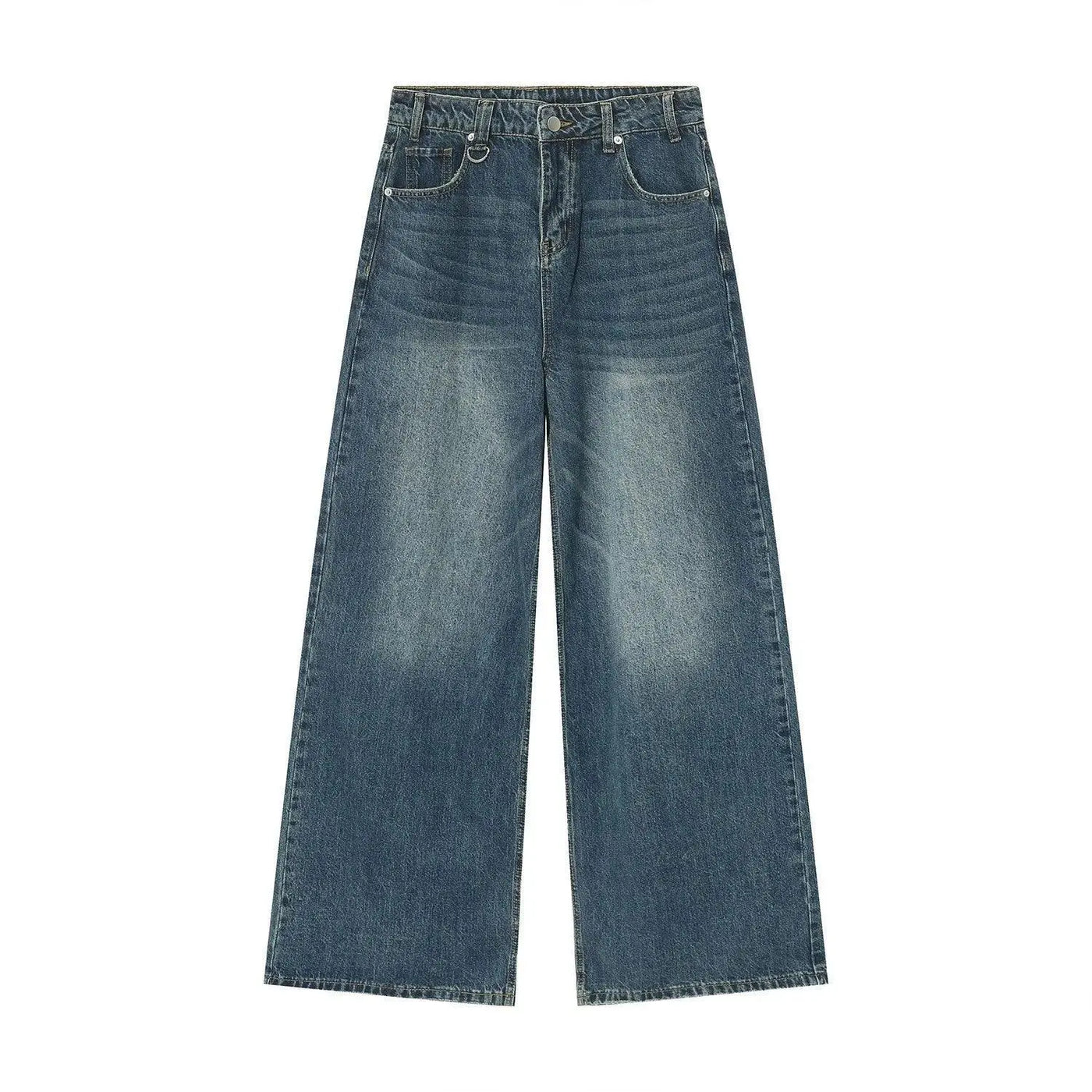 BAGGY ACID-WASH DENIM JEANS WITH BELT - WASHED DENIM JEANS