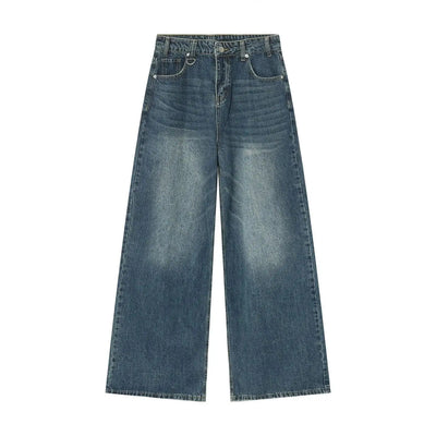 BAGGY ACID-WASH DENIM JEANS WITH BELT - WASHED DENIM JEANS