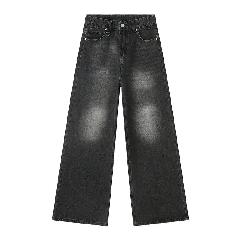 BAGGY ACID-WASH DENIM JEANS WITH BELT - WASHED DENIM JEANS
