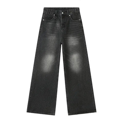 BAGGY ACID-WASH DENIM JEANS WITH BELT - WASHED DENIM JEANS