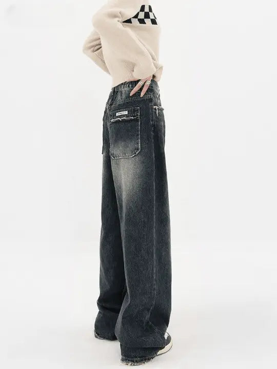 BAGGY DARK WASH HIGH WAIST JEANS FOR HARAJUKU STREETWEAR RETRO STYLE
