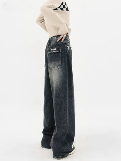 BAGGY DARK WASH HIGH WAIST JEANS FOR HARAJUKU STREETWEAR RETRO STYLE