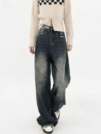 BAGGY DARK WASH HIGH WAIST JEANS FOR HARAJUKU STREETWEAR RETRO STYLE