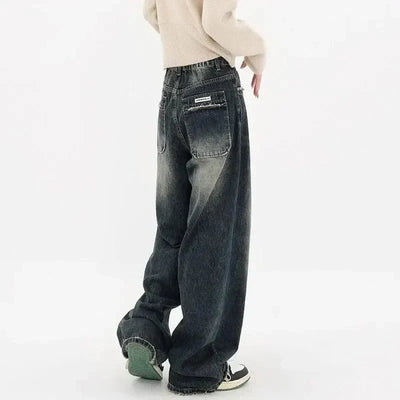 BAGGY DARK WASH HIGH WAIST JEANS FOR HARAJUKU STREETWEAR RETRO STYLE