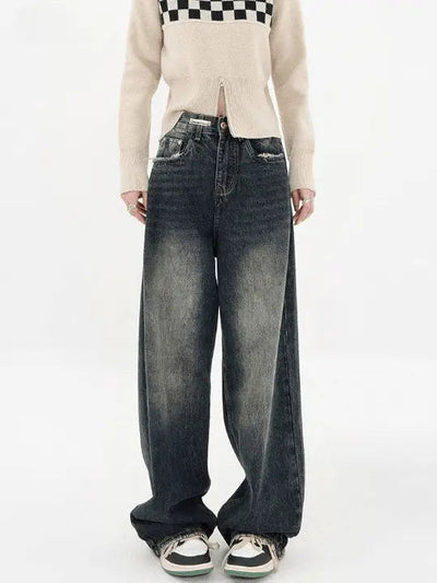 BAGGY DARK WASH HIGH WAIST JEANS FOR HARAJUKU STREETWEAR RETRO STYLE