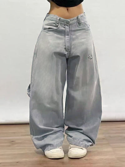 BAGGY LIGHT-WASH JEANS WITH CARTOON GRAPHICS Y2K RETRO