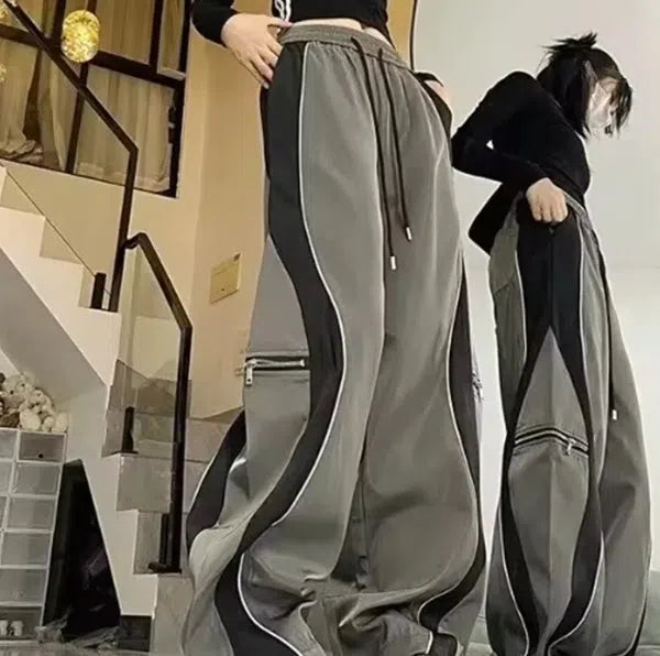 BAGGY PANTS GRAY AND BLACK PATCHWORK CARGO PANTS