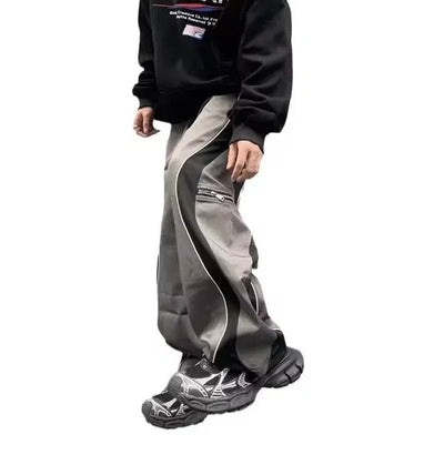 BAGGY PANTS GRAY AND BLACK PATCHWORK CARGO PANTS