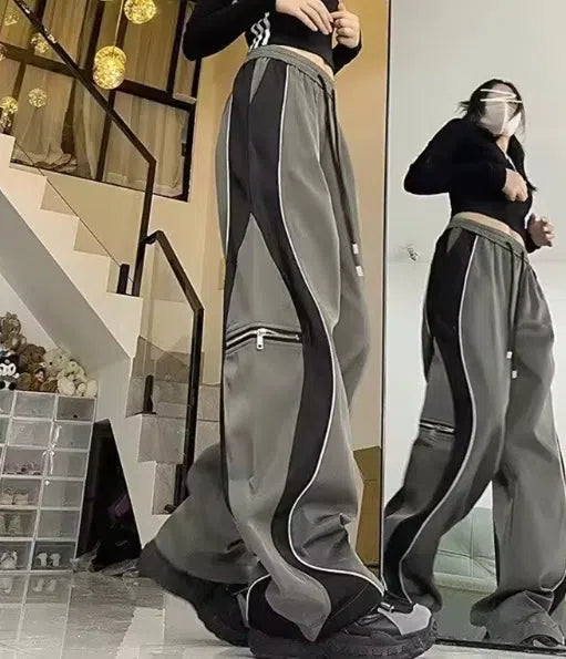 BAGGY PANTS GRAY AND BLACK PATCHWORK CARGO PANTS