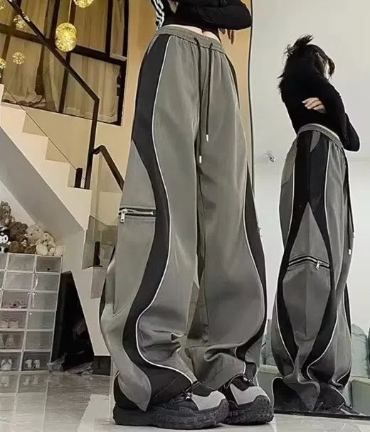 BAGGY PANTS GRAY AND BLACK PATCHWORK CARGO PANTS