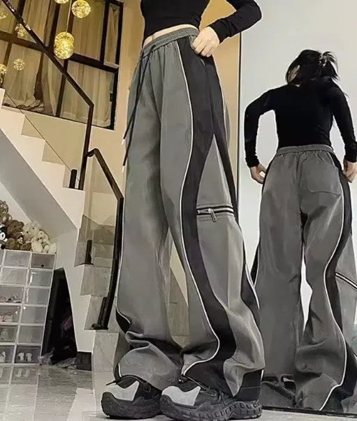 BAGGY PANTS GRAY AND BLACK PATCHWORK CARGO PANTS