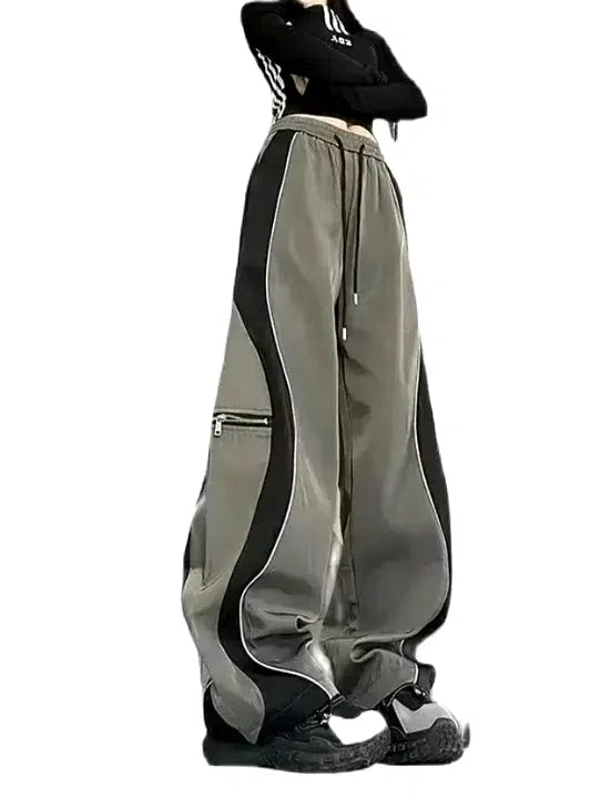 BAGGY PANTS GRAY AND BLACK PATCHWORK CARGO PANTS