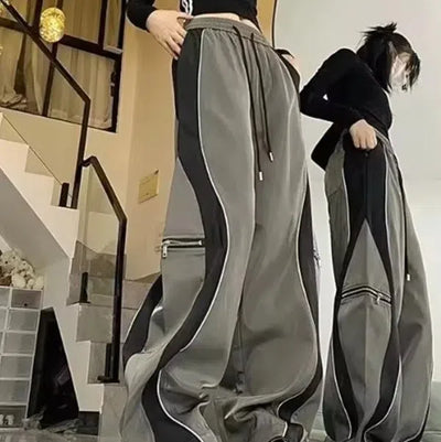 BAGGY PANTS GRAY AND BLACK PATCHWORK CARGO PANTS