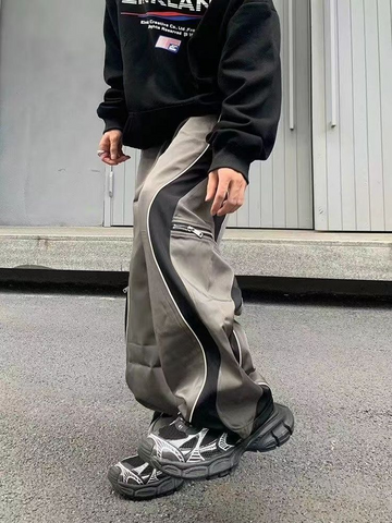 BAGGY PANTS GRAY AND BLACK PATCHWORK CARGO PANTS