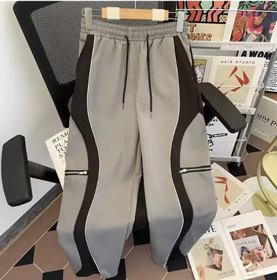 BAGGY PANTS GRAY AND BLACK PATCHWORK CARGO PANTS
