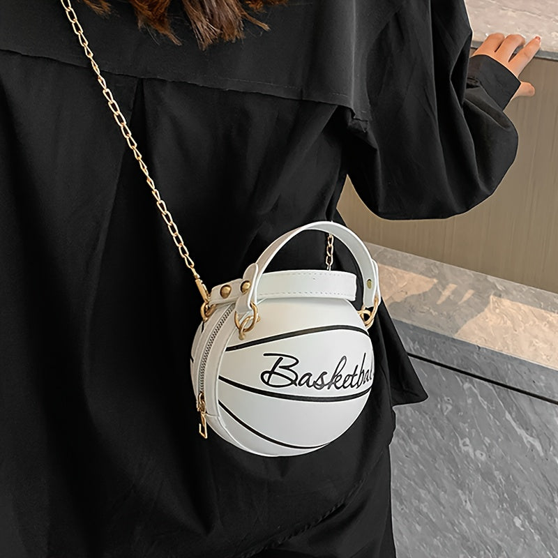 BASKETBALL-SHAPED PURSE WITH HANDLES AND CHAIN FOR ACCESSORIES