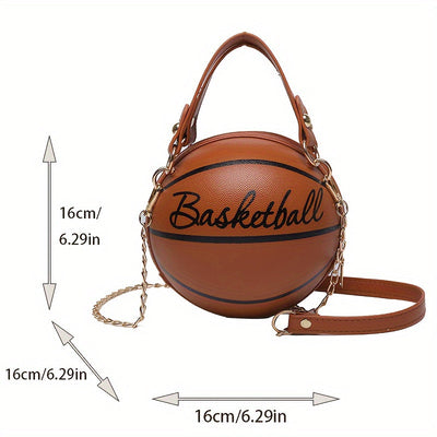 BASKETBALL-SHAPED PURSE WITH HANDLES AND CHAIN FOR ACCESSORIES