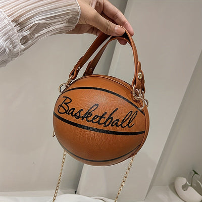 BASKETBALL-SHAPED PURSE WITH HANDLES AND CHAIN FOR ACCESSORIES