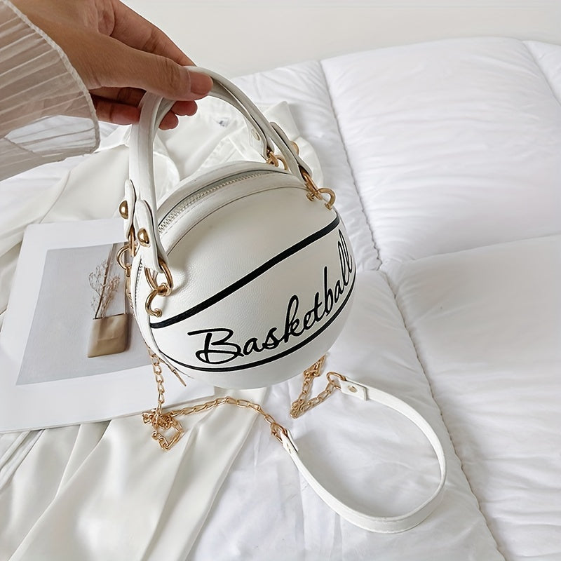 BASKETBALL-SHAPED PURSE WITH HANDLES AND CHAIN FOR ACCESSORIES