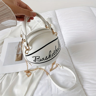 BASKETBALL-SHAPED PURSE WITH HANDLES AND CHAIN FOR ACCESSORIES