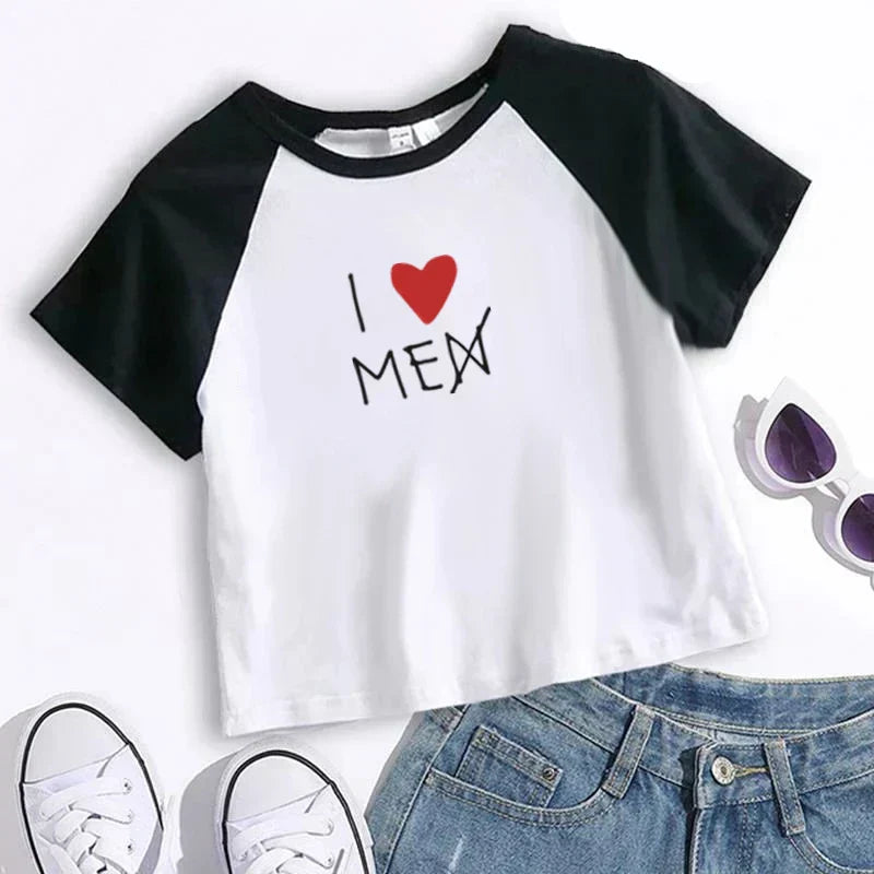 BATWING SLEEVE T-SHIRT WITH I LOVE MEN CROSSED OUT - BATWING SLEEVE BEACH