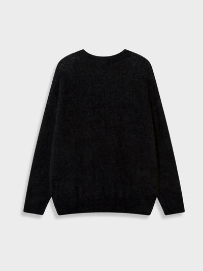 BEIGE FUZZY SWEATER WITH BROWN GRAPHIC Y2K INSPIRED SWEATER