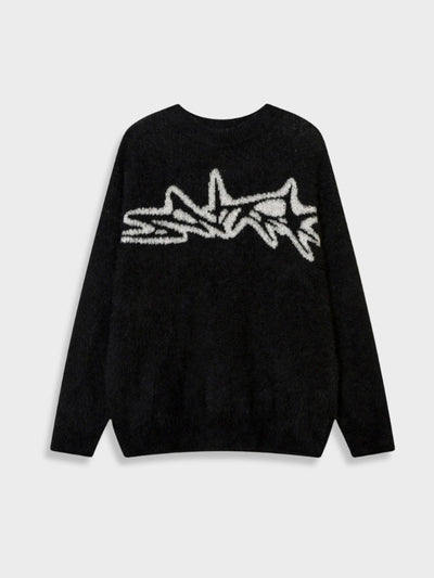 BEIGE FUZZY SWEATER WITH BROWN GRAPHIC Y2K INSPIRED SWEATER