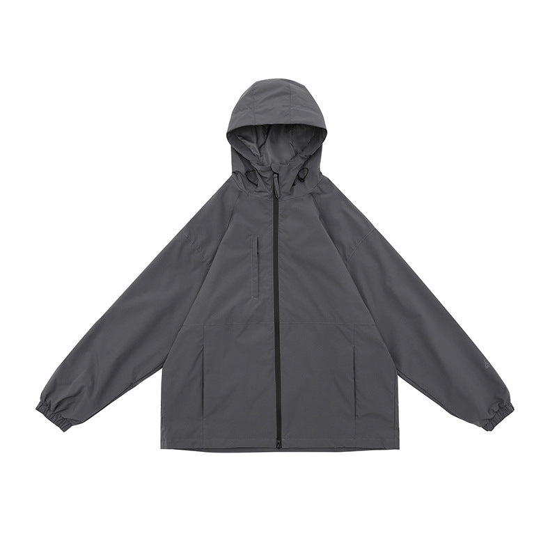 BEIGE HOODED JACKET WITH ZIPPER PREMIUM OVERSIZED FIT JACKET