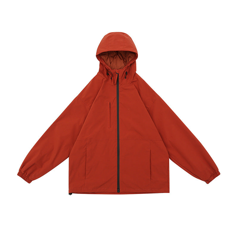BEIGE HOODED JACKET WITH ZIPPER PREMIUM OVERSIZED FIT JACKET
